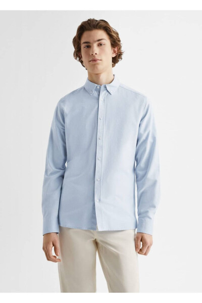 Regular Fit Pamuklu Oxford Gömlek-Gök Mavisi - MANGO TEEN