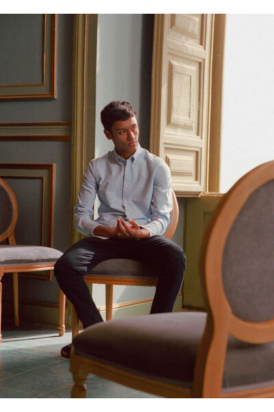 Regular Fit Pamuklu Oxford Gömlek-Gök Mavisi - 7