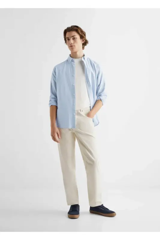Regular Fit Pamuklu Oxford Gömlek - Gök Mavisi - 2
