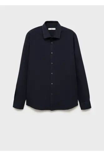 Regular Fit Patterned 100% Cotton Shirt-Navy Blue - 3