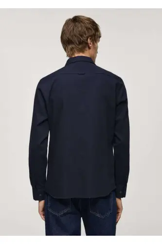Regular Fit Patterned 100% Cotton Shirt-Navy Blue - 4