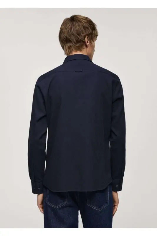 Regular Fit Patterned 100% Cotton Shirt-Navy Blue - 4