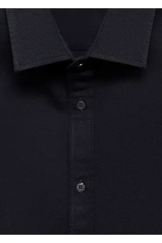 Regular Fit Patterned 100% Cotton Shirt-Navy Blue - 6