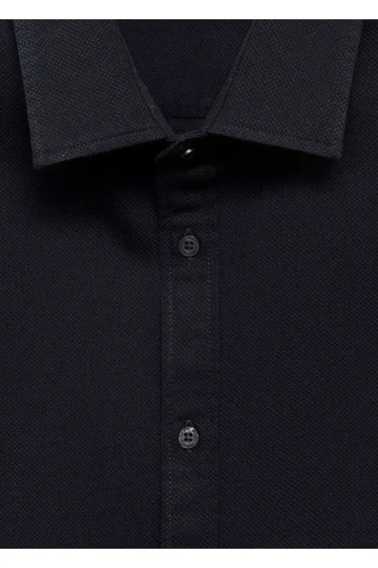 Regular Fit Patterned 100% Cotton Shirt-Navy Blue - 6