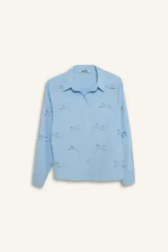 Regular Fit Patterned Poplin Long Sleeve Shirt Tunic-Blue - 8