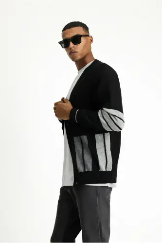 Regular Fit Patterned Wool Cotton Knit Cardigan - KIĞILI (1)