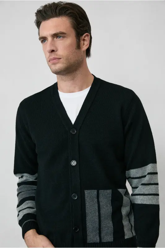 Regular Fit Patterned Wool Cotton Knit Cardigan - 3