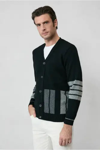 Regular Fit Patterned Wool Cotton Knit Cardigan - 4