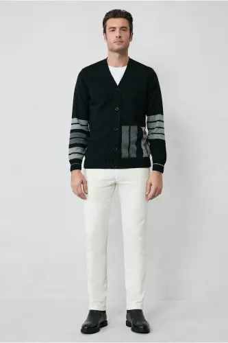 Regular Fit Patterned Wool Cotton Knit Cardigan - 5