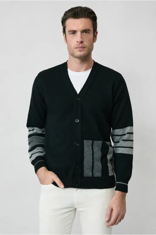 Regular Fit Patterned Wool Cotton Knit Cardigan - 2
