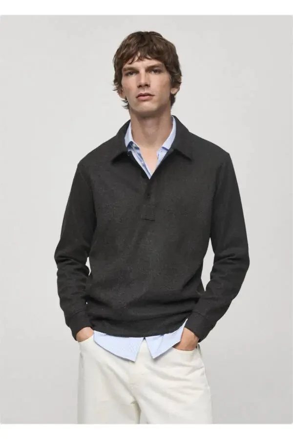 Regular fit pique polo sweatshirt - 1