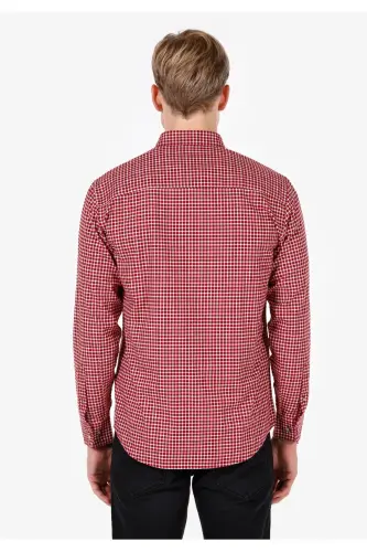 Regular Fit Plaid Burgundy Men's Long Sleeve Shirt - 2