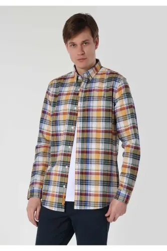 Regular fit, plaid, multi-colored, long-sleeve men's shirt. - 4