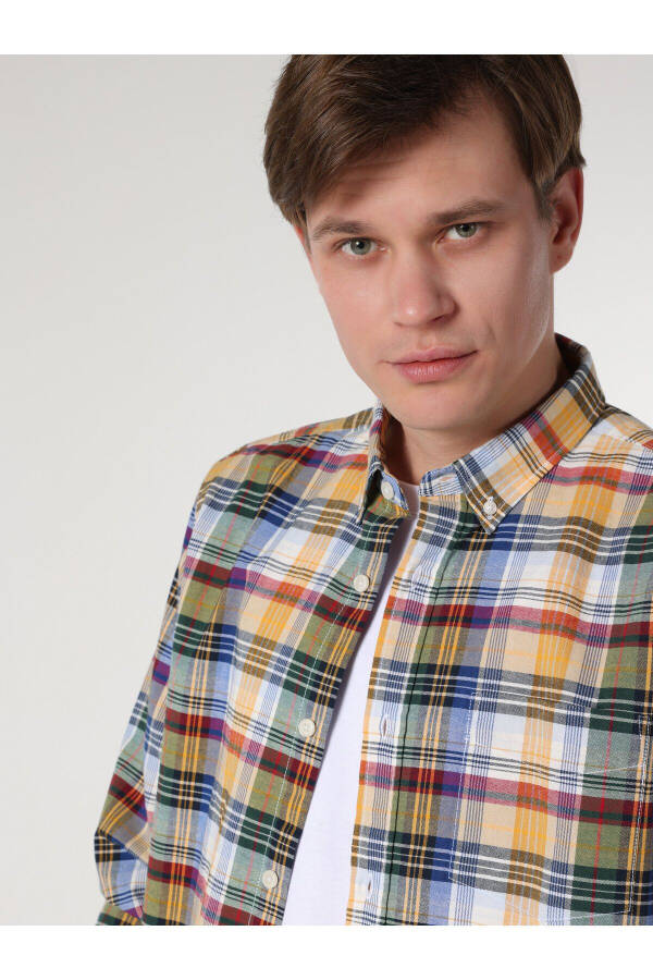 Regular fit, plaid, multi-colored, long-sleeve men's shirt. - 5