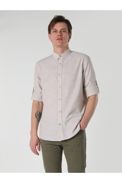 Regular Fit Plain Beige Men's Long Sleeve Shirt (Cl1058567) - 1