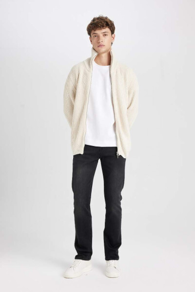 Regular Fit Plain Hooded Zip-Up Cardigan Ecru - 2