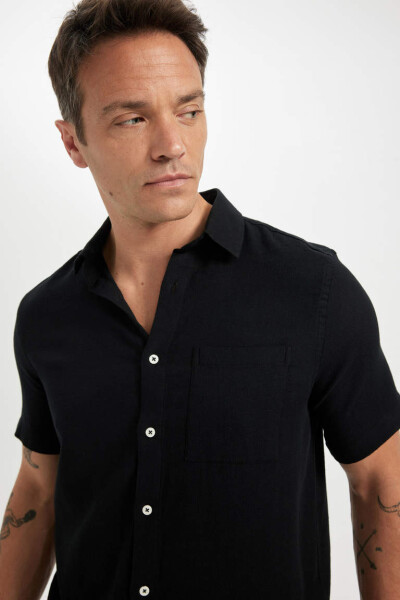 Regular Fit Polo Collar Cotton Short Sleeve Shirt Black - 3