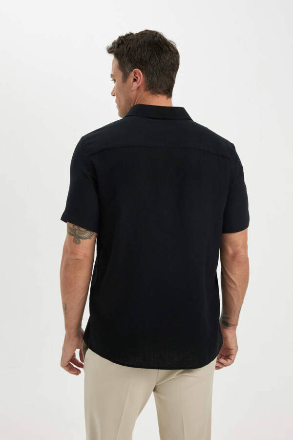 Regular Fit Polo Collar Cotton Short Sleeve Shirt Black - 5