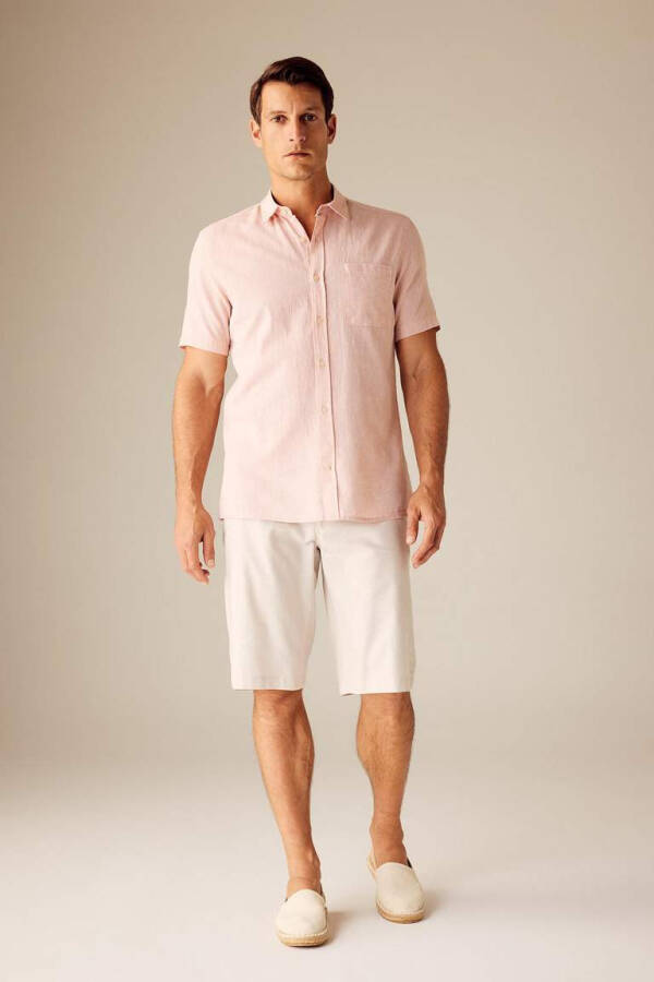 Regular Fit Polo Collar Linen Blend Short Sleeve Shirt Dusty Rose - 2