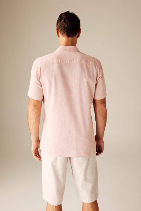 Regular Fit Polo Collar Linen Blend Short Sleeve Shirt Dusty Rose - 5