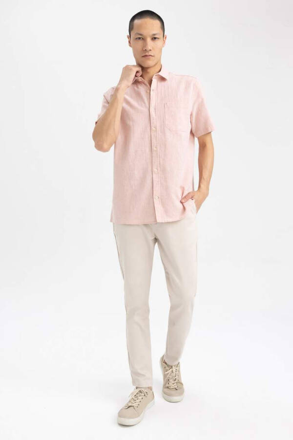 Regular Fit Polo Collar Linen Blend Short Sleeve Shirt Dusty Rose - 7