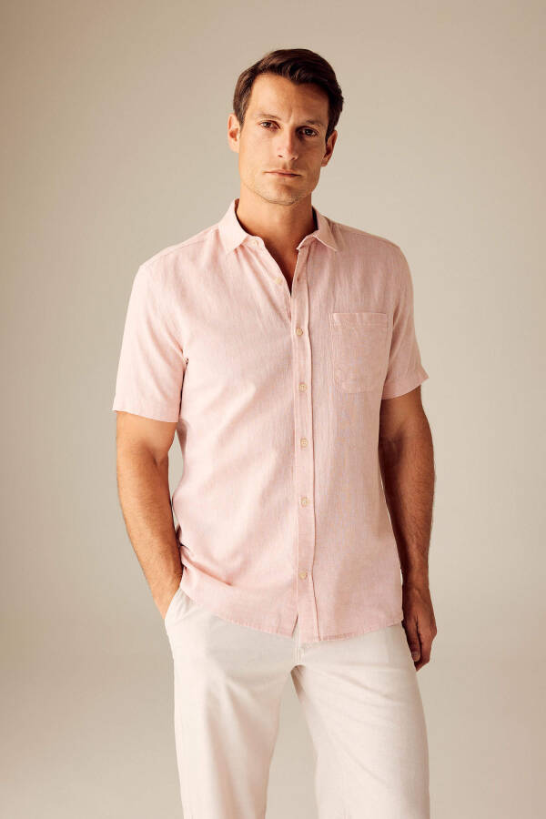 Regular Fit Polo Collar Linen Blend Short Sleeve Shirt Dusty Rose - 11