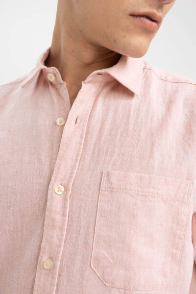 Regular Fit Polo Collar Linen Blend Short Sleeve Shirt Dusty Rose - 19