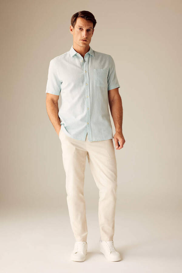 Regular Fit Polo Collar Linen Blend Short Sleeve Shirt Mint - 1