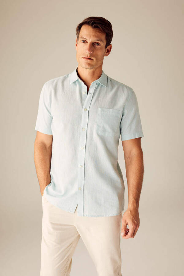 Regular Fit Polo Collar Linen Blend Short Sleeve Shirt Mint - 2