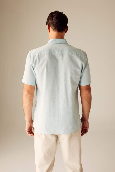 Regular Fit Polo Collar Linen Blend Short Sleeve Shirt Mint - 4