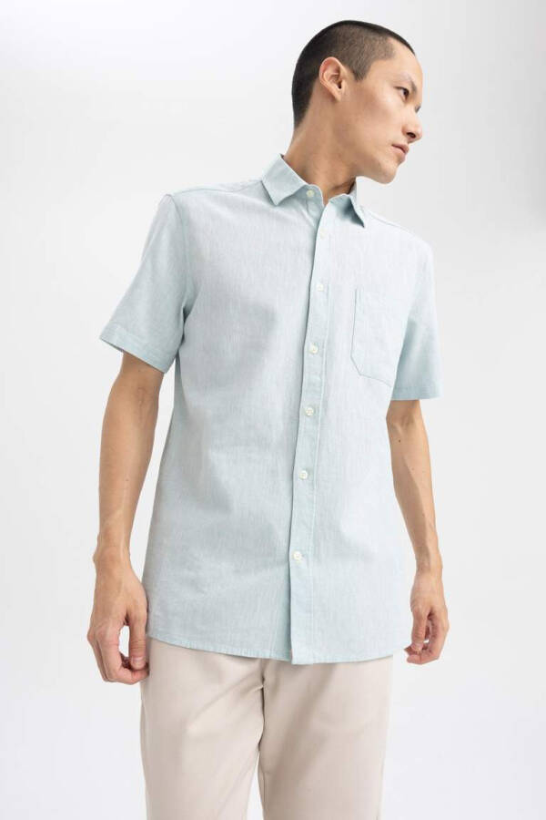 Regular Fit Polo Collar Linen Blend Short Sleeve Shirt Mint - 5