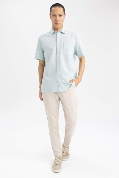 Regular Fit Polo Collar Linen Blend Short Sleeve Shirt Mint - 6