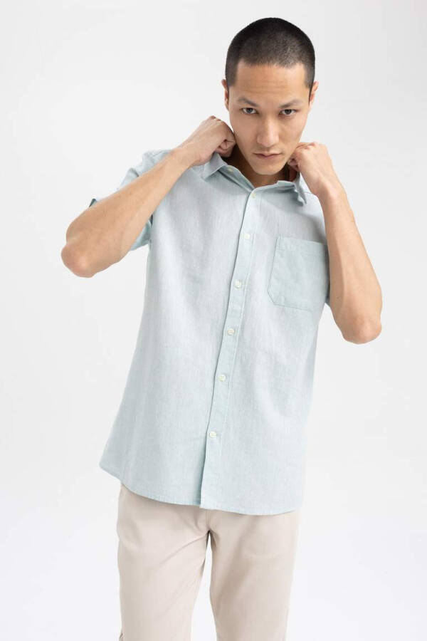 Regular Fit Polo Collar Linen Blend Short Sleeve Shirt Mint - 7