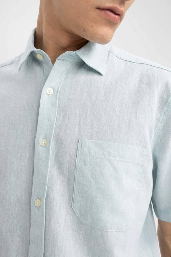 Regular Fit Polo Collar Linen Blend Short Sleeve Shirt Mint - 8