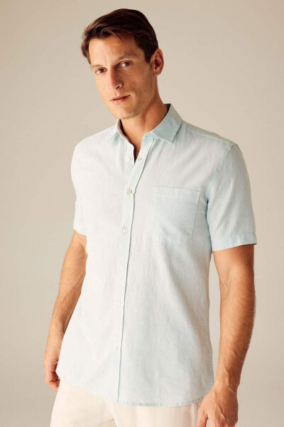 Regular Fit Polo Collar Linen Blend Short Sleeve Shirt Mint - 10