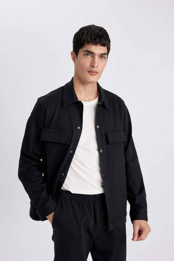 Regular Fit Polo Collar Shirt Jacket Black - 4