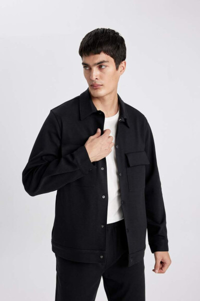 Regular Fit Polo Collar Shirt Jacket Black - 6