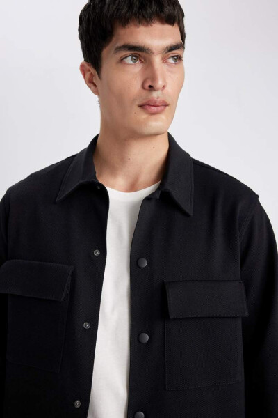 Regular Fit Polo Collar Shirt Jacket Black - 7