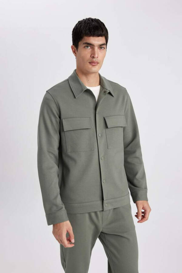 Regular Fit Polo Collar Shirt Jacket Khaki - 4