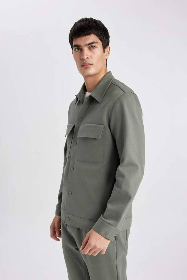 Regular Fit Polo Collar Shirt Jacket Khaki - 6