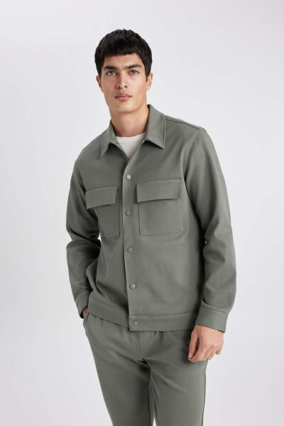 Regular Fit Polo Collar Shirt Jacket Khaki - 7