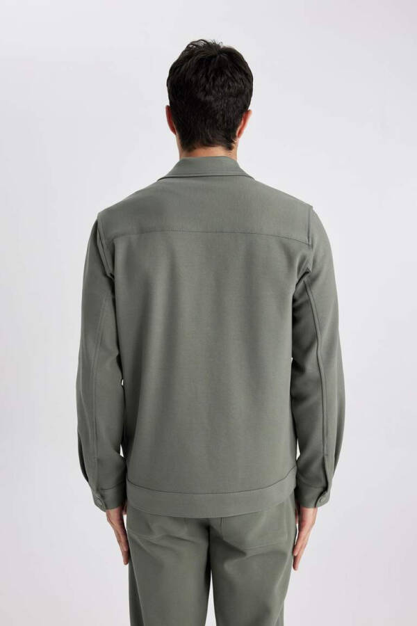 Regular Fit Polo Collar Shirt Jacket Khaki - 9