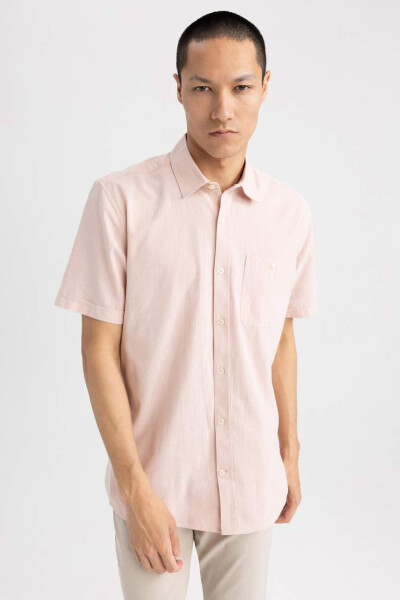 Regular Fit Polo Collar Short Sleeve 100% Cotton Shirt Pink - 7