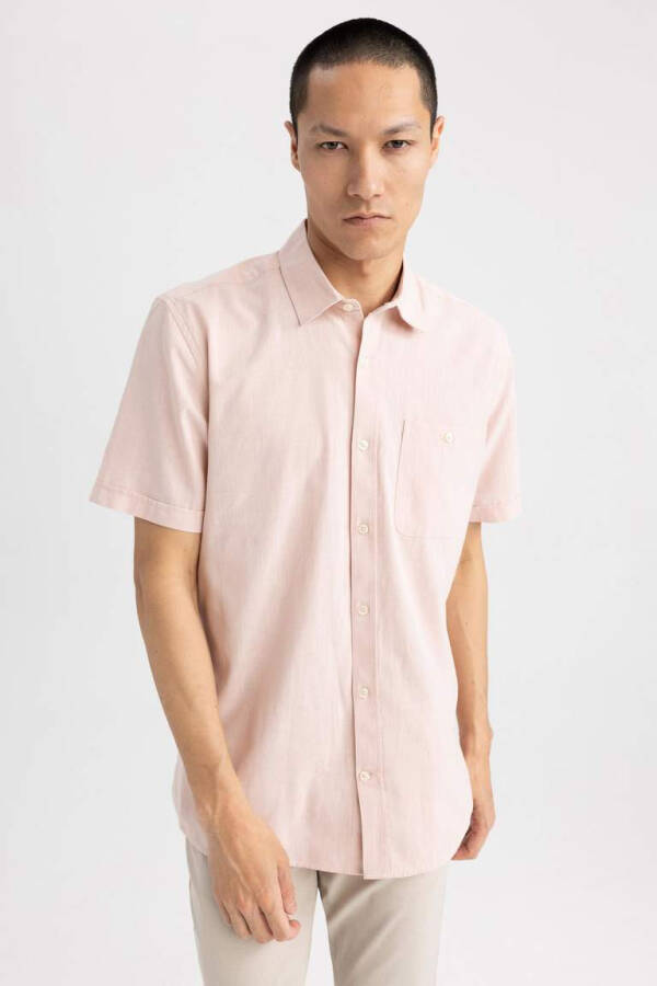 Regular Fit Polo Collar Short Sleeve 100% Cotton Shirt Pink - 7