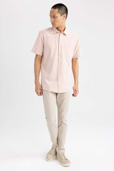 Regular Fit Polo Collar Short Sleeve 100% Cotton Shirt Pink - 8