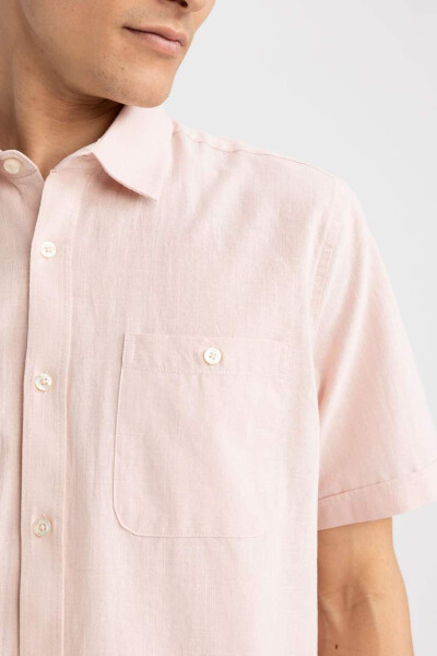 Regular Fit Polo Collar Short Sleeve 100% Cotton Shirt Pink - 9