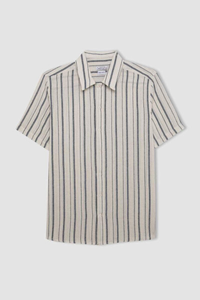 Regular Fit Polo Collar Striped Cotton Short Sleeve Shirt Light Stone - 5