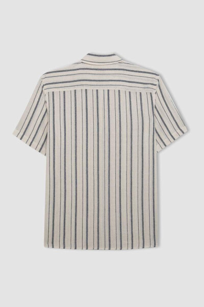 Regular Fit Polo Collar Striped Cotton Short Sleeve Shirt Light Stone - 8