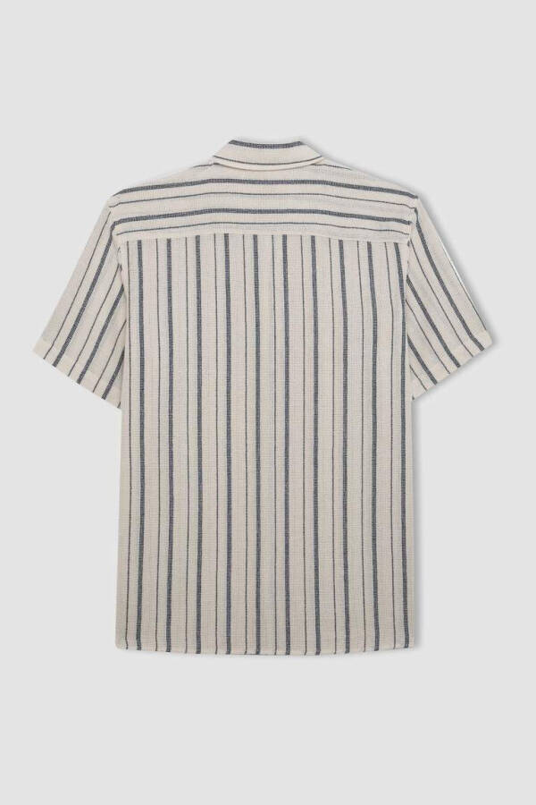 Regular Fit Polo Collar Striped Cotton Short Sleeve Shirt Light Stone - 8