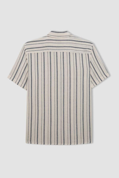 Regular Fit Polo Collar Striped Cotton Short Sleeve Shirt Light Stone - 11